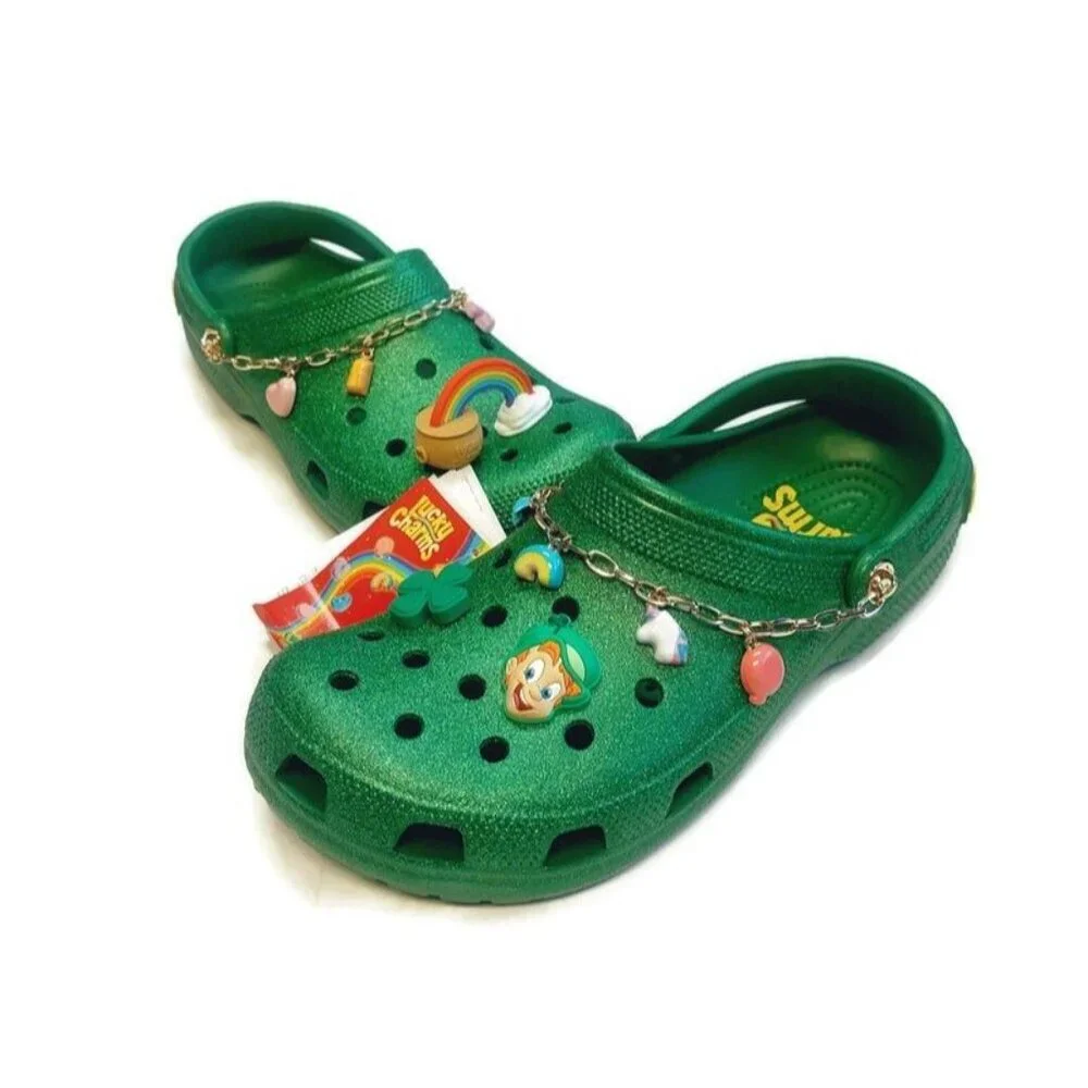 CROCS Mens Size 11 Womens 13 Lucky Charms Classic Slip On Clogs Glitter Green